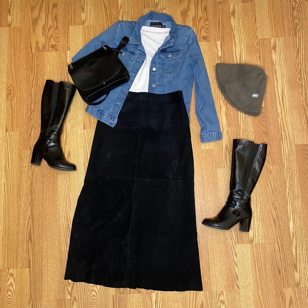 Black Genuine Leather Maxi Skirt